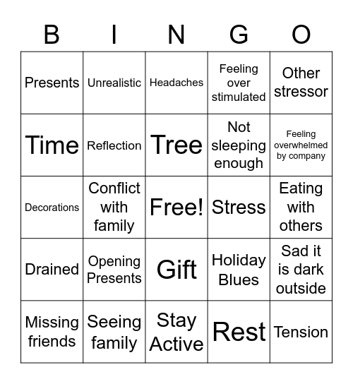 Holiday Stress BINGO! Bingo Card