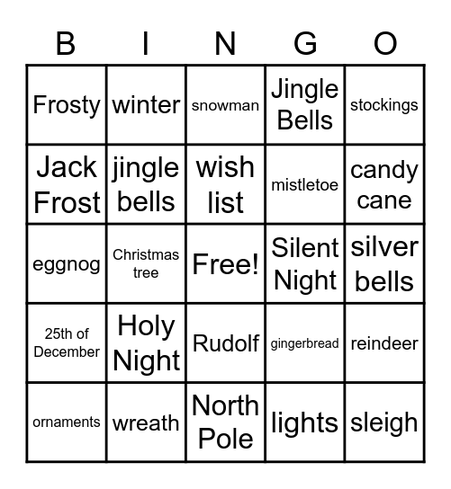 Holiday Bingo Card