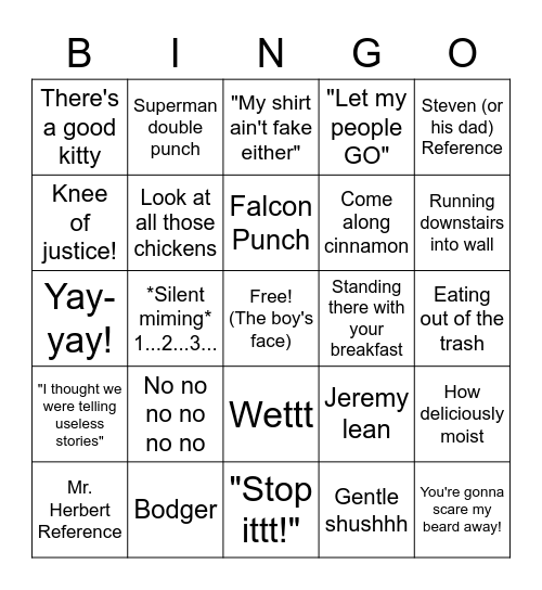 Connorisms Bingo Card