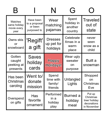 Holiday Bingo Card