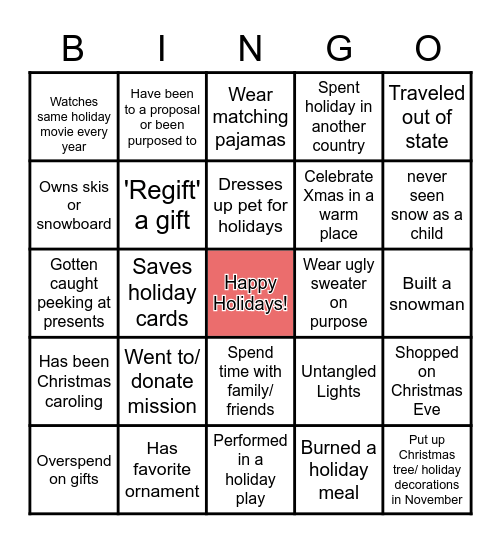 Holiday Bingo Card