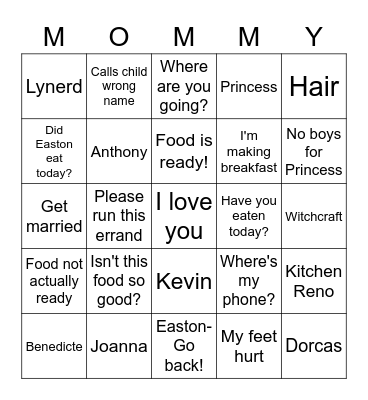 MOM PLEASE Bingo Card