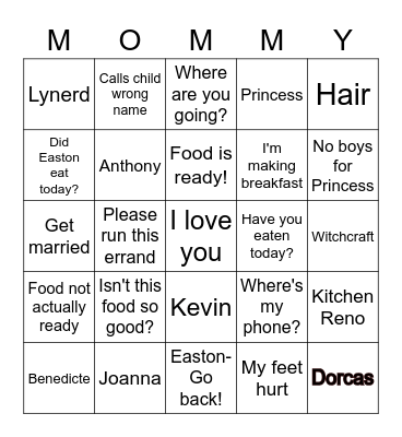 MOM PLEASE Bingo Card