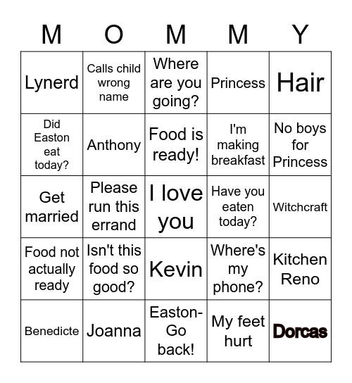 MOM PLEASE Bingo Card