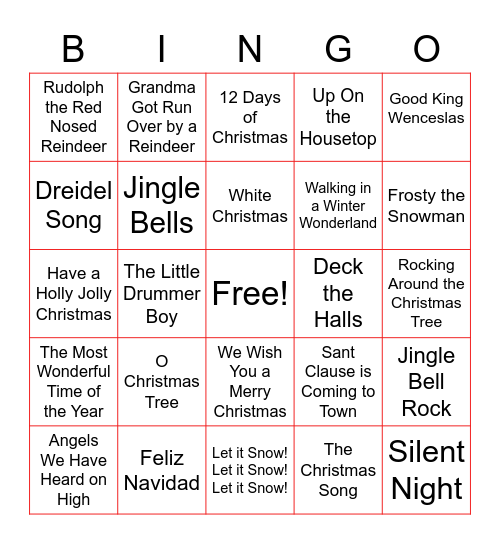 Holiday Name the Tune Bingo Card