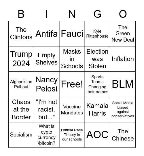 Holidays with your Baby Boomer Relatives Bingo Card