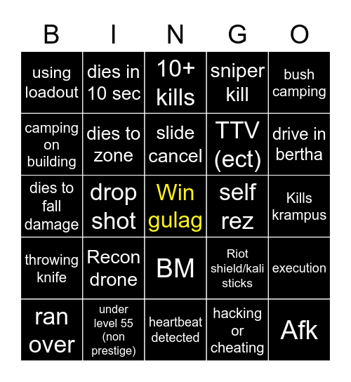 Big Puffer warzone bingo Card