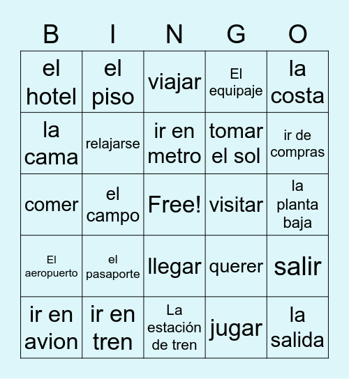 Travel Unit Vocabulary Bingo Card