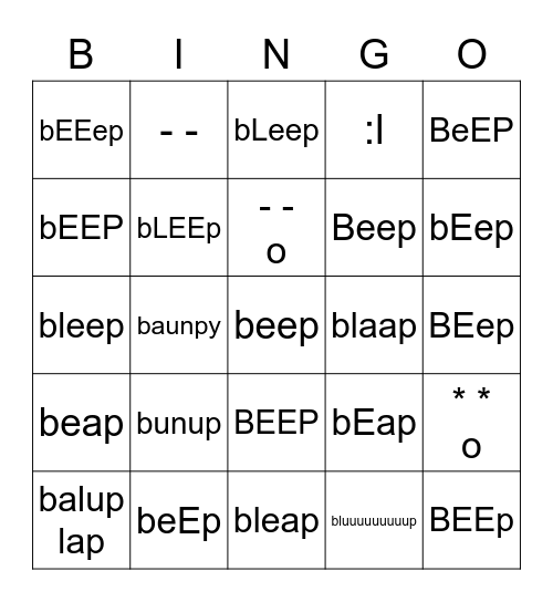beep Bingo Card