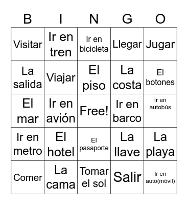 Spanish Bingo Card