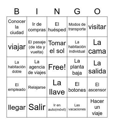 Travel vocabulary Bingo Card