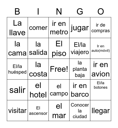 Travel Unit Vocab Bingo Card