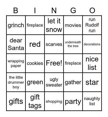 Holiday Bingo Card