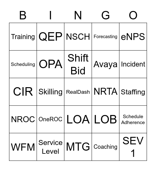 OneROC Bingo Card