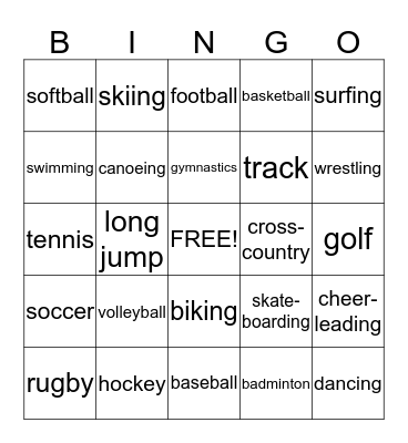 Sports Bingo Card