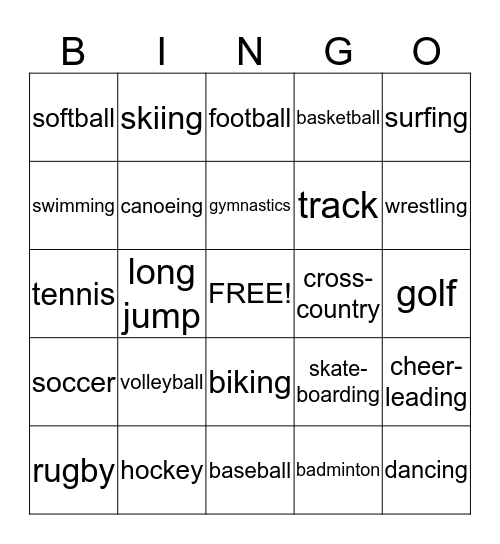 Sports Bingo Card