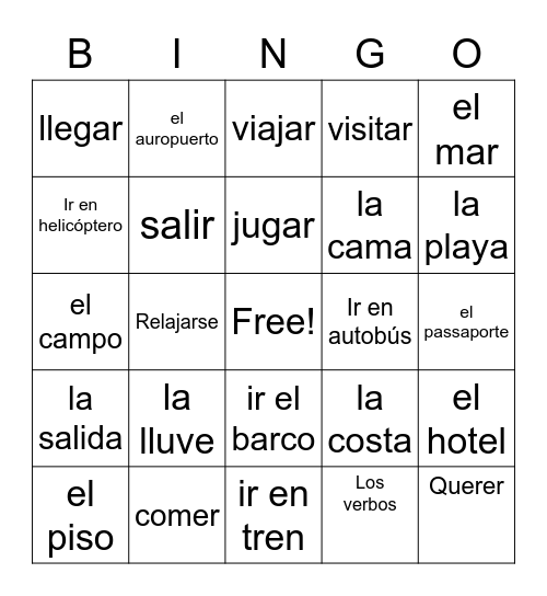travel unit vocabulary Bingo Card