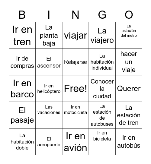Spanish Bingo ll Bingo Card