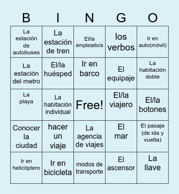 Travel Unit Vocabulary Set #2 Bingo Card