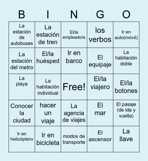 Travel Unit Vocabulary Set #2 Bingo Card