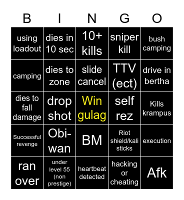 Big Puffer warzone bingo Card