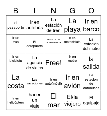 travel unit vocabulary Bingo Card