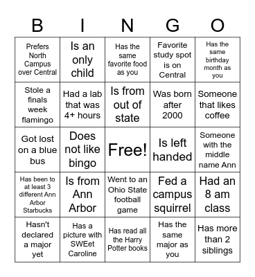 SWE Bingo Card