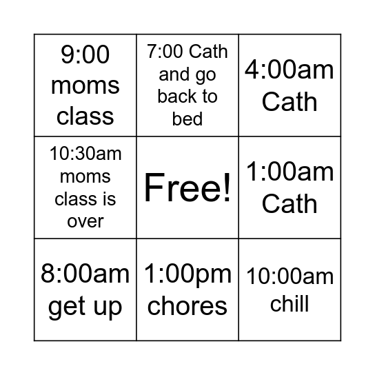 Tomorrow morning Bingo Card