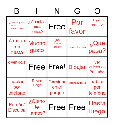 personal identify vocabulary Bingo Card