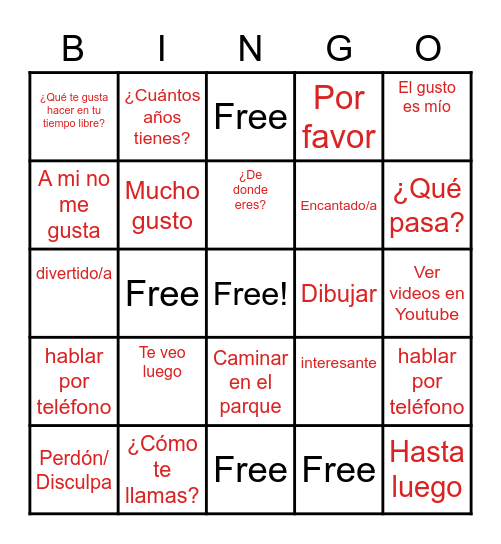 personal identify vocabulary Bingo Card