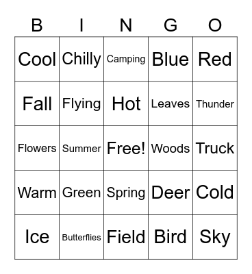 Nature/Seasons ESL Bingo Card