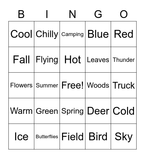 Nature/Seasons ESL Bingo Card