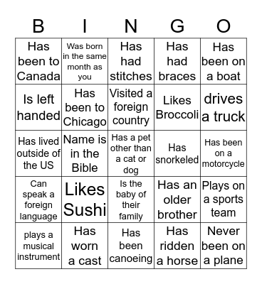 Find Someone Who Bingo Card
