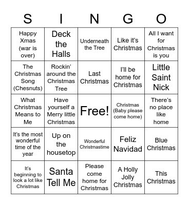 1st Choice Christmas Singo Bingo Card