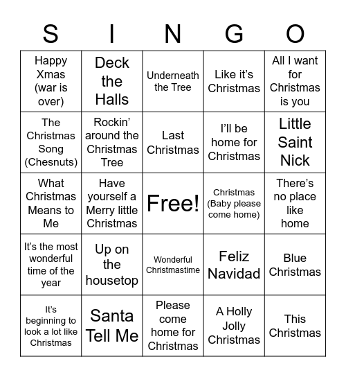 1st Choice Christmas Singo Bingo Card