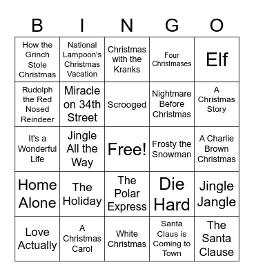 Favorite Christmas Movie Bingo Card