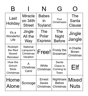 Favorite Christmas Movies Bingo Card