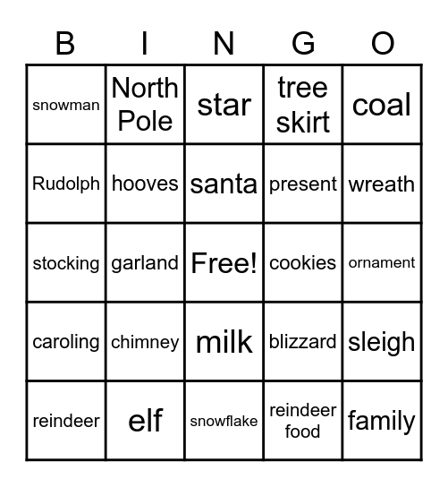 Holiday Bingo Card