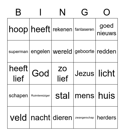 Kerstpreek Woudtse Kerk Bingo Card