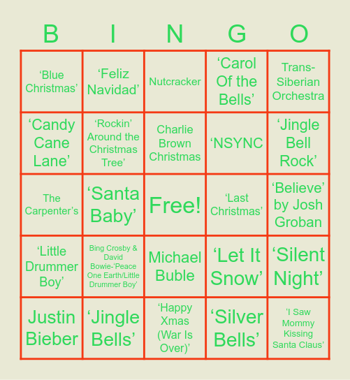 Pandora Christmas Bingo Card