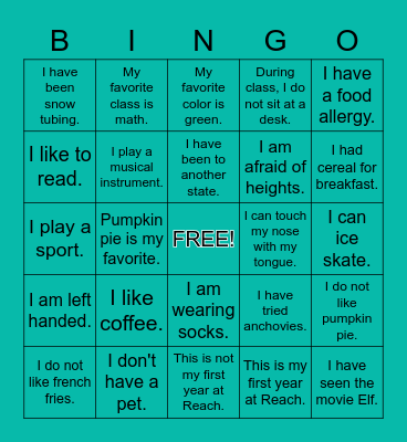 Get to Know You BINGO Card