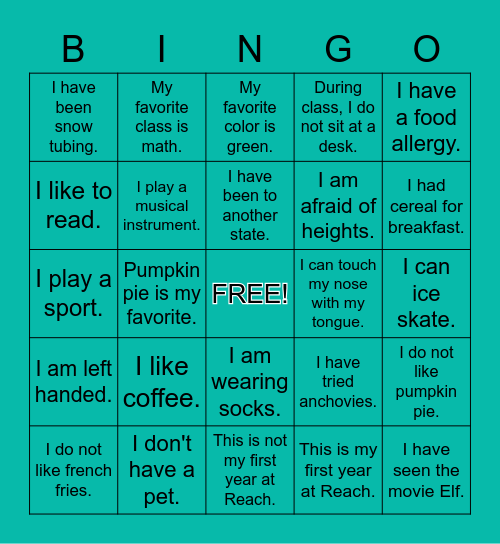 Get to Know You BINGO Card