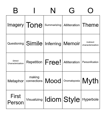 Reading Bingo Card