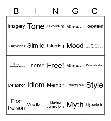 Reading Bingo Card