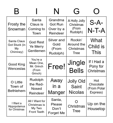 Children's Christmas Music Bingo Card