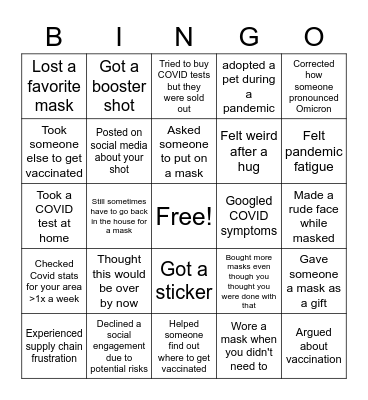 COVID Booster Bingo Card