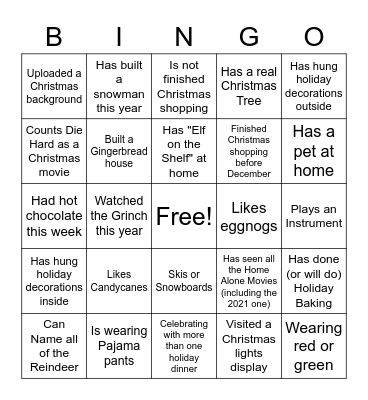 Holiday Bingo Card