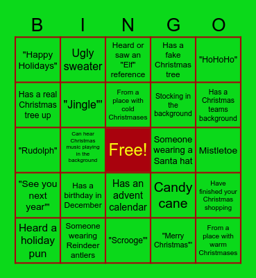 Christmas Bingo Card