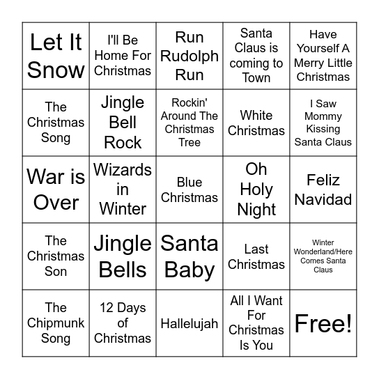 CHRISTMAS / HOLIDAY Bingo Card