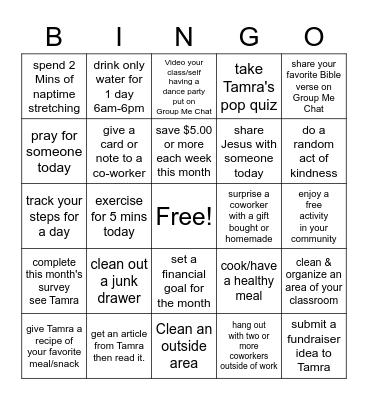 Better Me in January Bingo Card